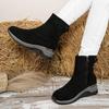 Dames Suede Enkelboots met Brede Wijdte en Sleehak - Enkelboots met Rits aan de Zijkant en Blokhak voor de Herfst, Slankvallende Platform Modeboots
