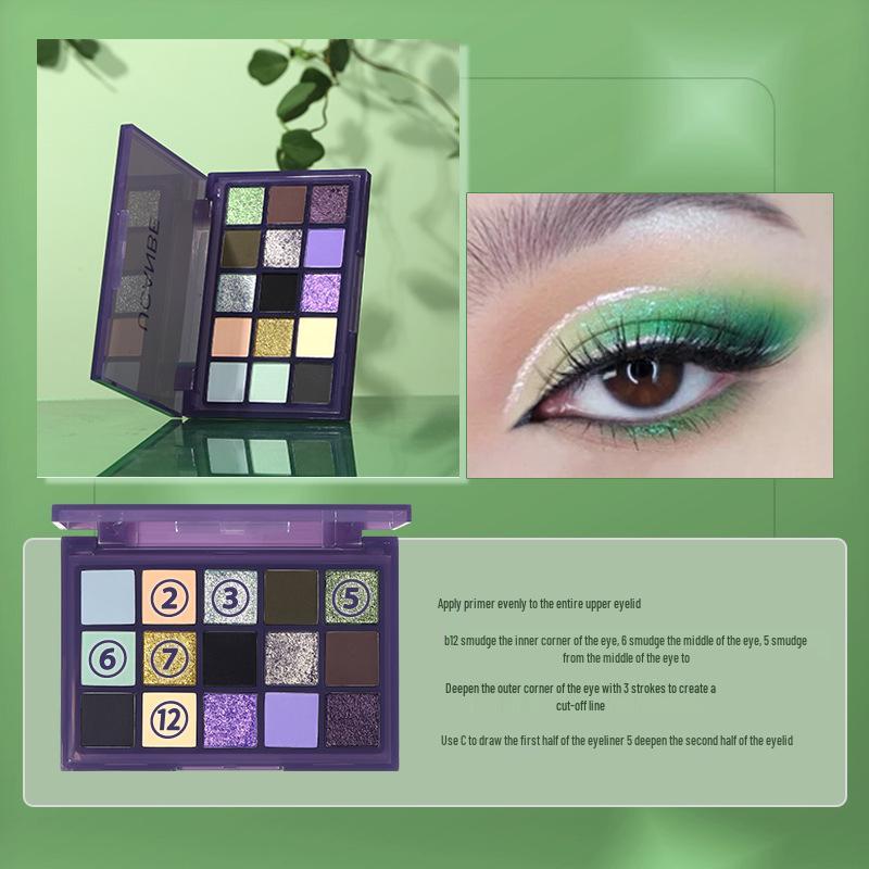 UCANBE Treant 15-Color Green Eyeshadow Palette: Playful Shades for Summer and Smoky Looks.