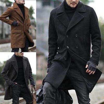 Autumn and Winter Woolen Men's Coat Medium and Long Woolen Double-breasted Jacket