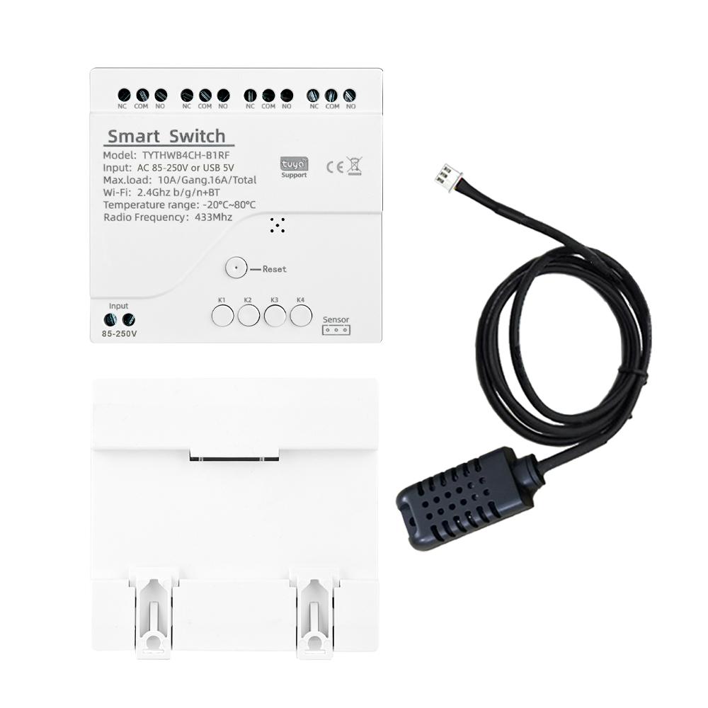 DC 7-32V Tuya Smart WiFi 4 Channel Relay With Temperature Humidity Sensor Passive Dry Contact Switch Alexa Alice Compatible