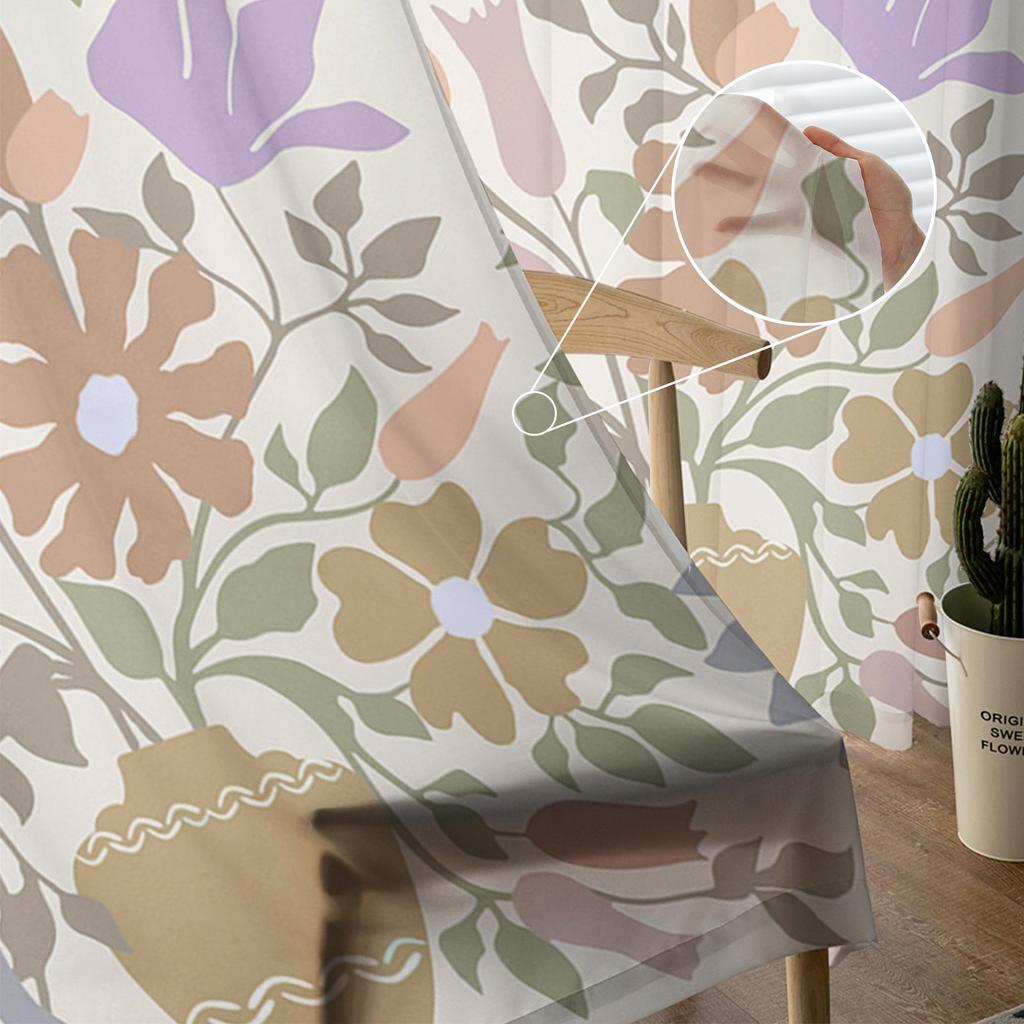 Flowers Foliage Sheer Curtains For Living Room Bedroom Kids Room Tulle Window Treatment Drapes