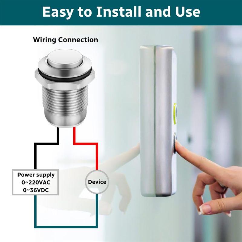 AEE4-6Pcs Pressure Switches,12 Mm Momentary Pressure Switch, Metal Waterproof Button, Protruding Pressure Switch With Wire