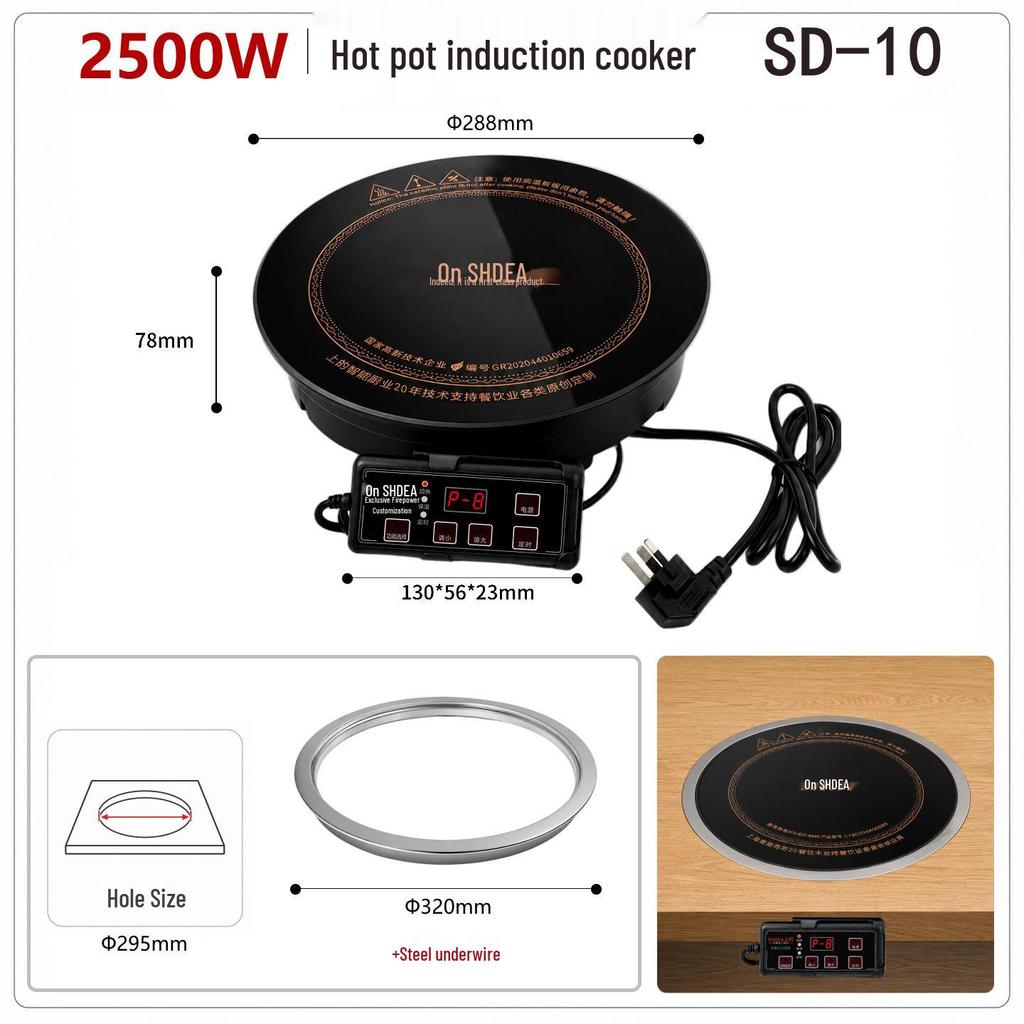Leistungsstarker Induktions-Hot-Pot-Kocher für Hotels und Restaurants, Eingebaut 2000W/3000W, Kundenspezifisches Logo, Rundes Design.