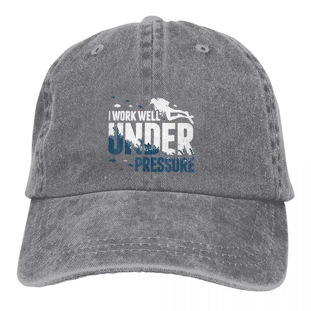 Washed Men's Baseball Cap Diver I Work Well Under Pressure Trucker Snapback Cowboy Caps Dad Hat Dive Scuba Diving Golf Hats