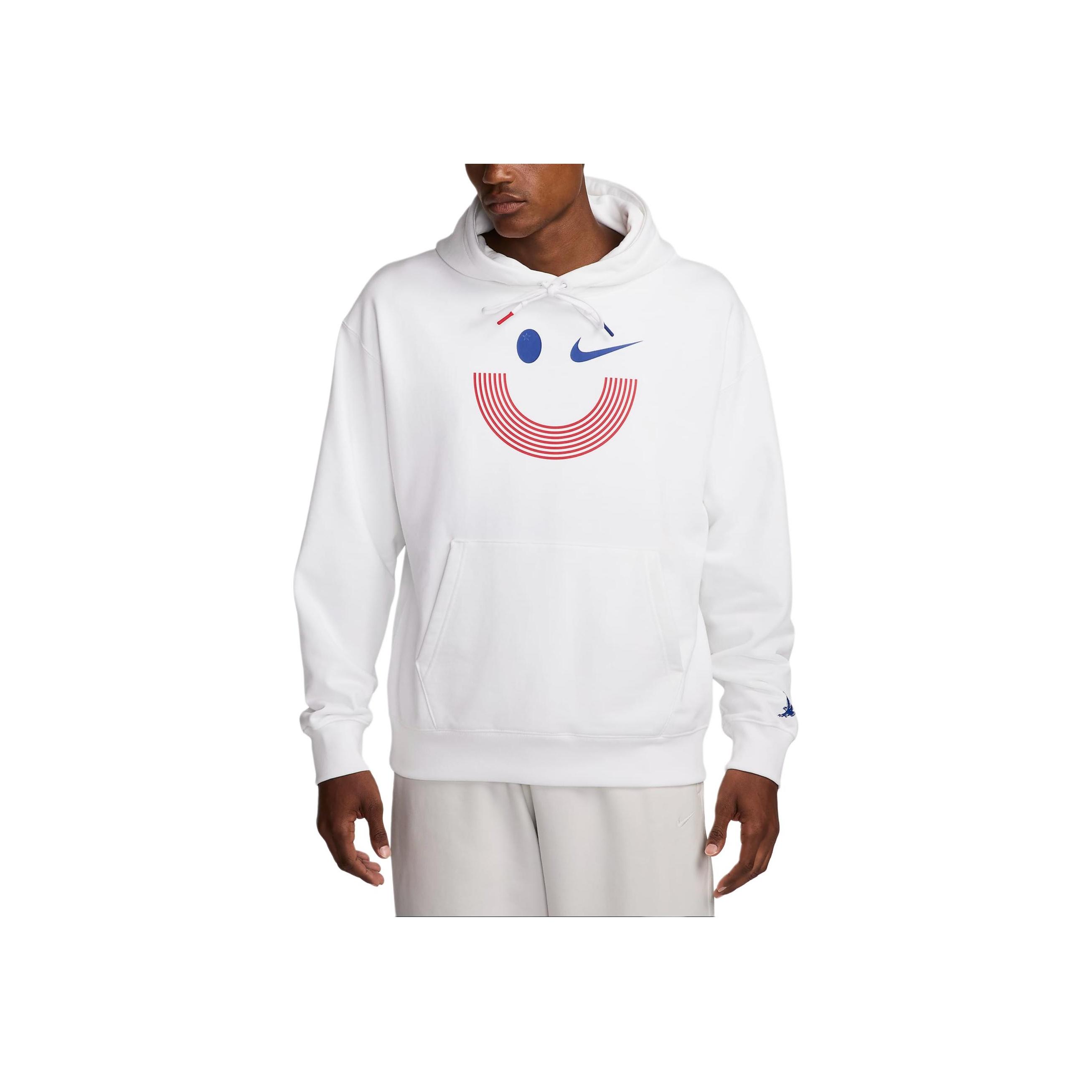 

Nike X Solo Collaboration Swoosh USA Olympic Series Logo Print Pullover Hoodie Men hoodies White Old-Royal FN4416-100 M