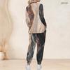 Women Plus Size Printed Nurse Scrub Set V Neck Long Sleeve Pockets Top Long Pants Two Piece