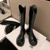 Botas Altas de Mujer Primavera Otoño Botas de Mujer Impermeables Plataforma Punta Redonda Botas Hasta la Rodilla Cuero Patentado Botas Modernas