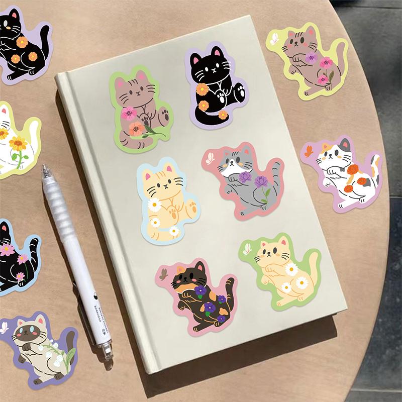 50PCS Cute Cat Stickers Colorful Cartoon Cat Sticker Kawaii Waterproof Vinyl Decals for Water Bottles Laptop Luggage Computer