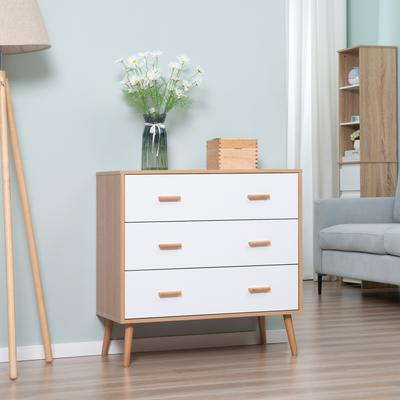 Raised 3-Drawer Wooden Chest of Drawers, 80x39x80 Cm, White and Wood