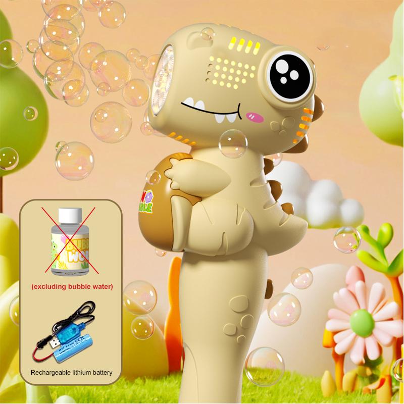 Nouvelle Machine à Bulles Dinosaure Poreuse Entièrement Automatique Bâtonnet à Bulles Manuel Jouet à Bulles Lumineux Fête Anniversaire Cadeau Jouet d'Extérieur kaki