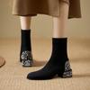 Rhinestone Thick Heel Thin Shoes Versatile Sleeve Elastic Short Boots Single Boots Women's Fashion High Heel Martin Boots Women's 2025 Autumn and Wint