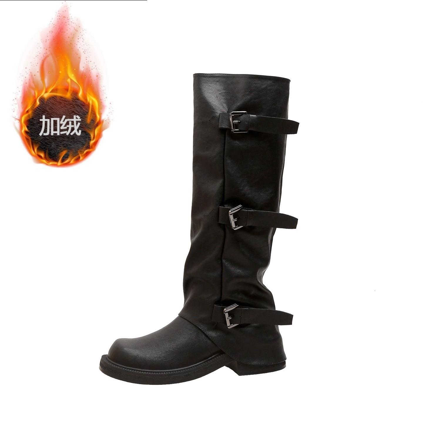 

Cowhide~ Grape Mom, the same style has a height increase of 6cm, belt buckle folds, medium and high boots, genuine leather knight boots, women s p 34