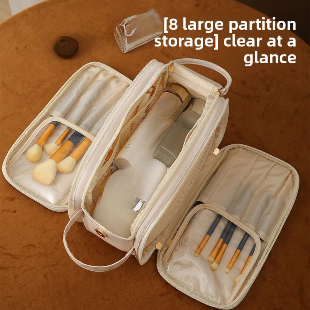 Damen Multifunktionale Make-up-Tasche - Große Kapazität Tragbare Reise Kosmetik Aufbewahrungsbox, Mit Pinsel- und Toilettenartikel-Aufbewahrungsfächern