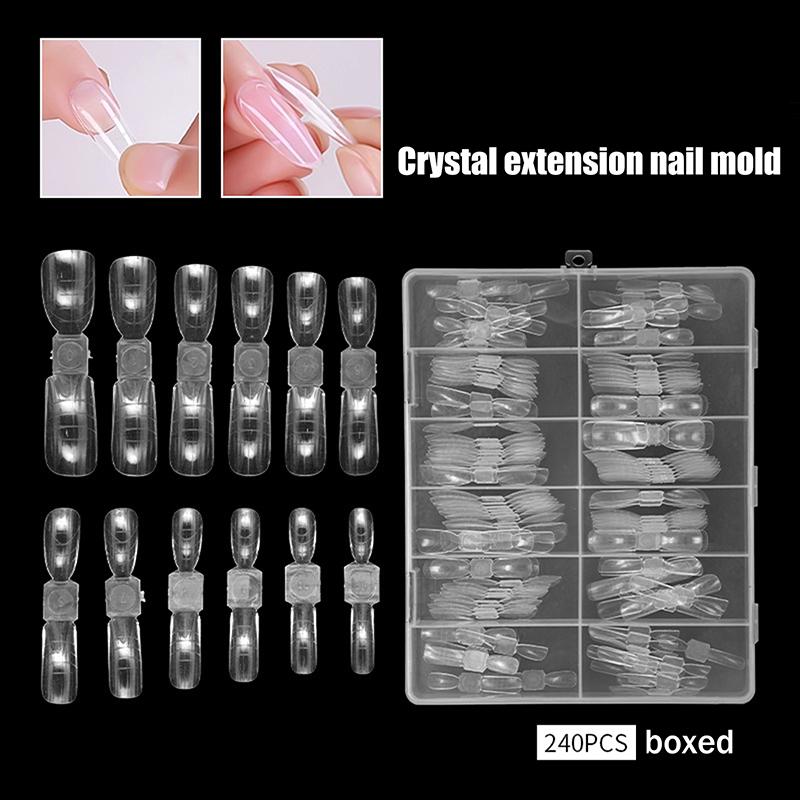 Double Ended Nail Dual Forms 240Pcs/Box Reusable Square Coffin Extension Molds Gel Builder Tips Professional Salon Nail Art