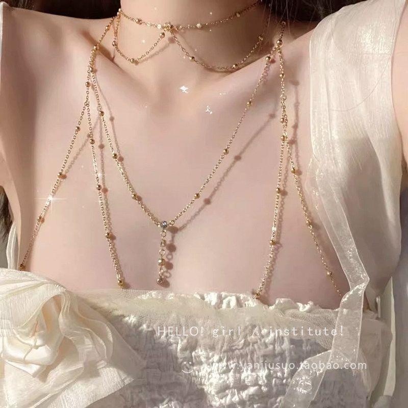 Pure Desire Choker Necklace for Women, Summer Hot Girl Style Body Decoration Chain, Chest Chain, Full Body Sexy Bikini Back Chain