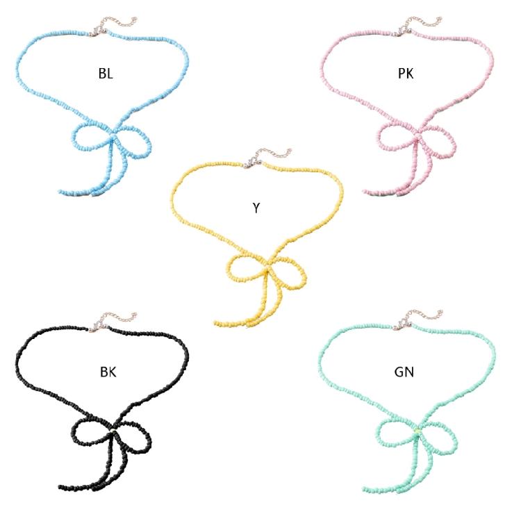 Color Rice Bead Bowknot Collarbone Chain Student Adjustable Chain Sweater Chain
