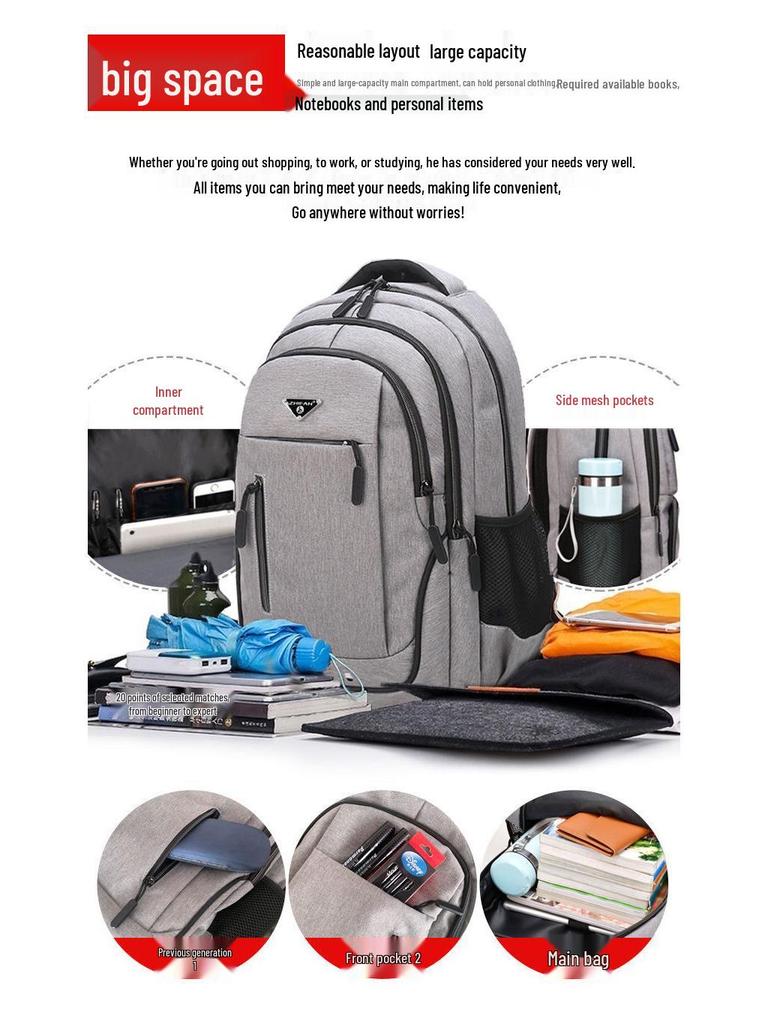 USB Rechargeable Large Capacity Backpack for Students, Boys & Girls, Double Shoulder & Business Laptop Use