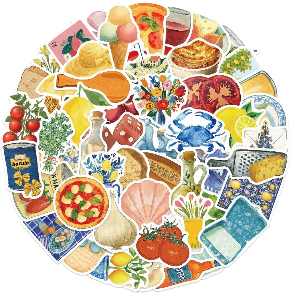 High-Quality 54Pcs High-Quality Cartoon High-Quality Aesthetics High-Quality Mediterranean High-Quality Food High-Quality Stickers High-Quality