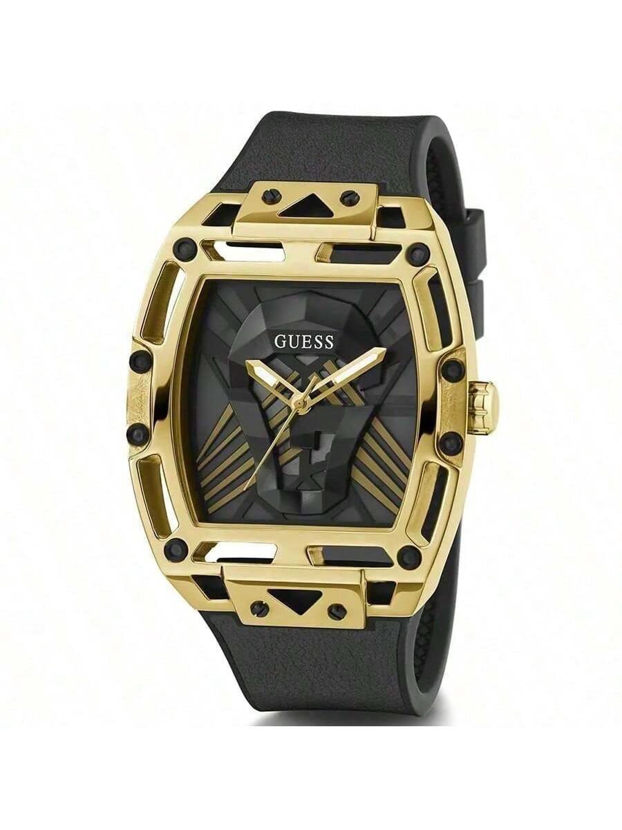 

Guess Мужские кварцевые часы, кожаный ремешок, корпус из нержавеющей стали, водонепроницаемость 50 м, подходят для повседневных встреч и других случаев GW0500G1 золотой