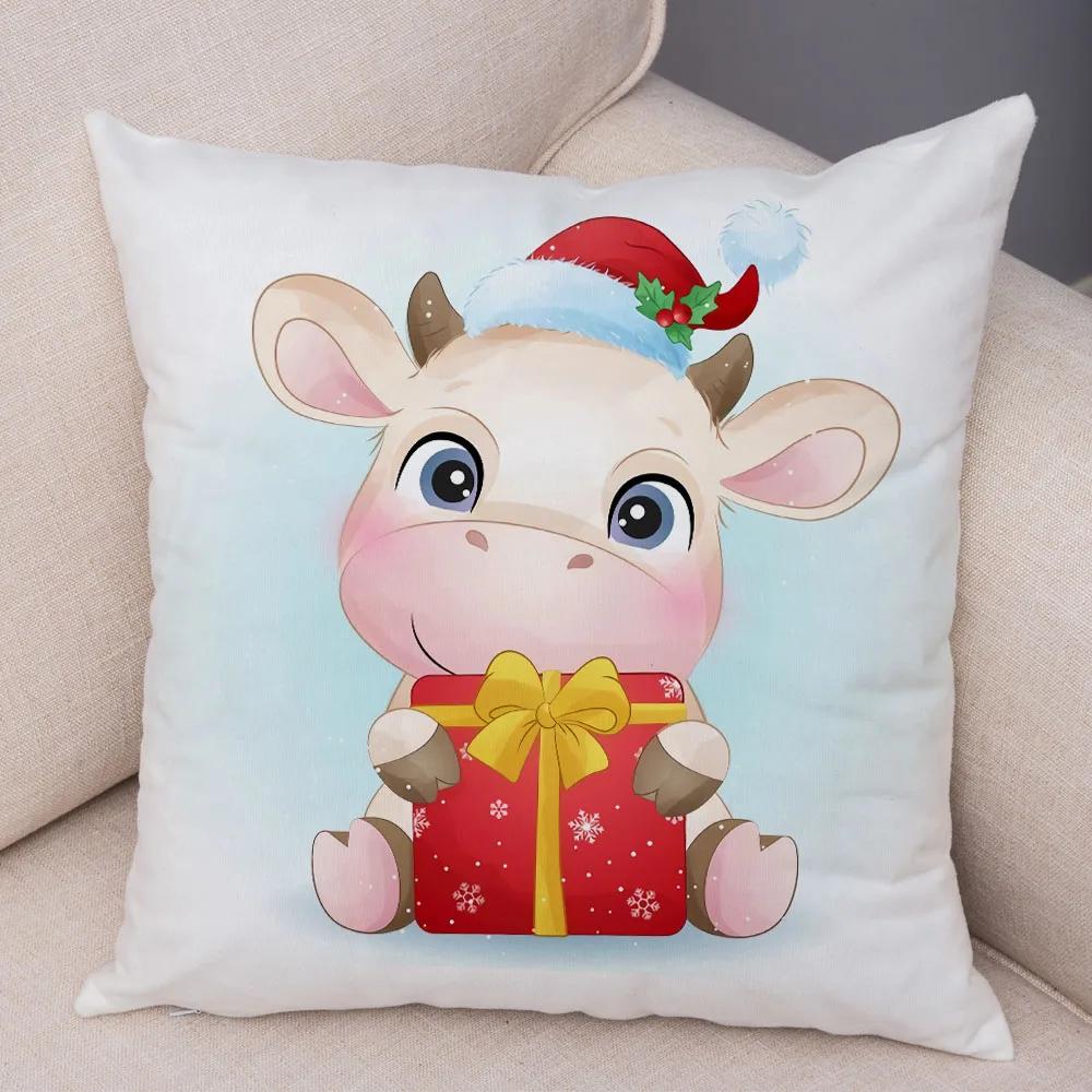 Nordic Kids Room Dog Fox Panda Cow Pillow Case Decor Cute Cartoon Animal Merry Christmas Soft Plush Cushion Cover for Sofa Home