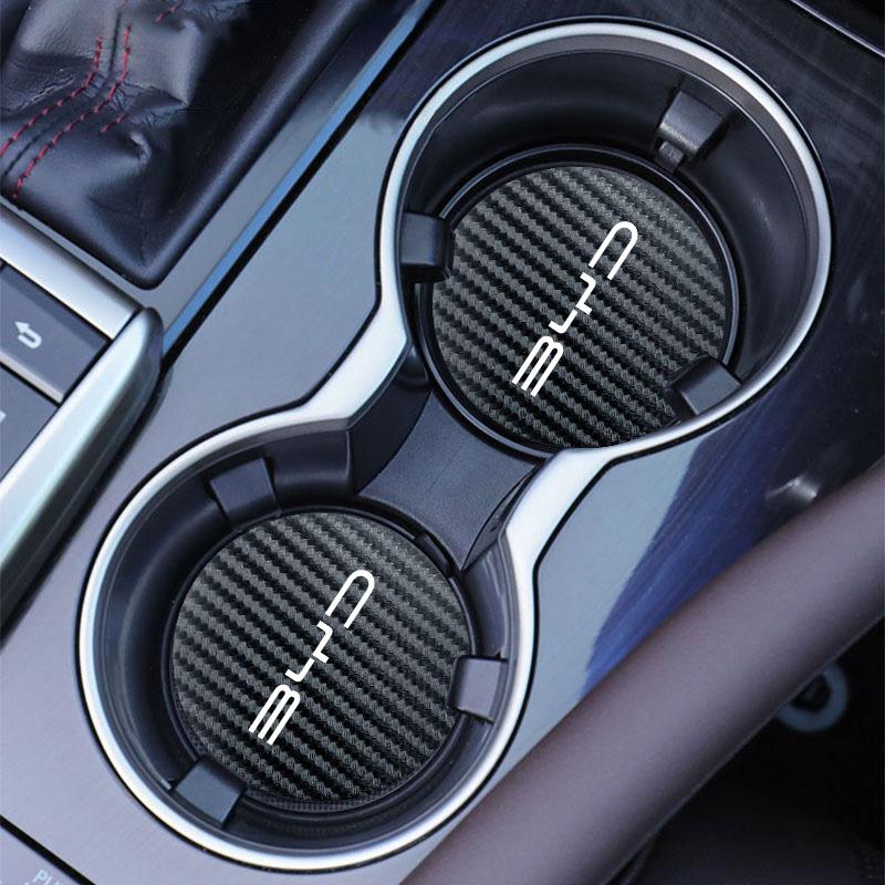 2Pcs Car Waterproof Coaster Non Slip Water Cup Pad Mat For BYD Atto 3 Yuan Plus Han Tang EV F3 E6 Dmi Song F0 Qin Pro G3 I3