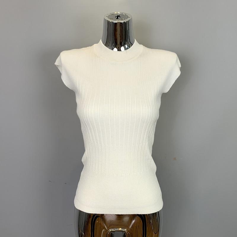 Elegant Semi-turtleneck Sleeveless Knitted Vest T-shirt Top Women Slim Fit Thin Sexy Solid Color Casual Simple Tshirts Ladies Tops Female Clothes 2969
