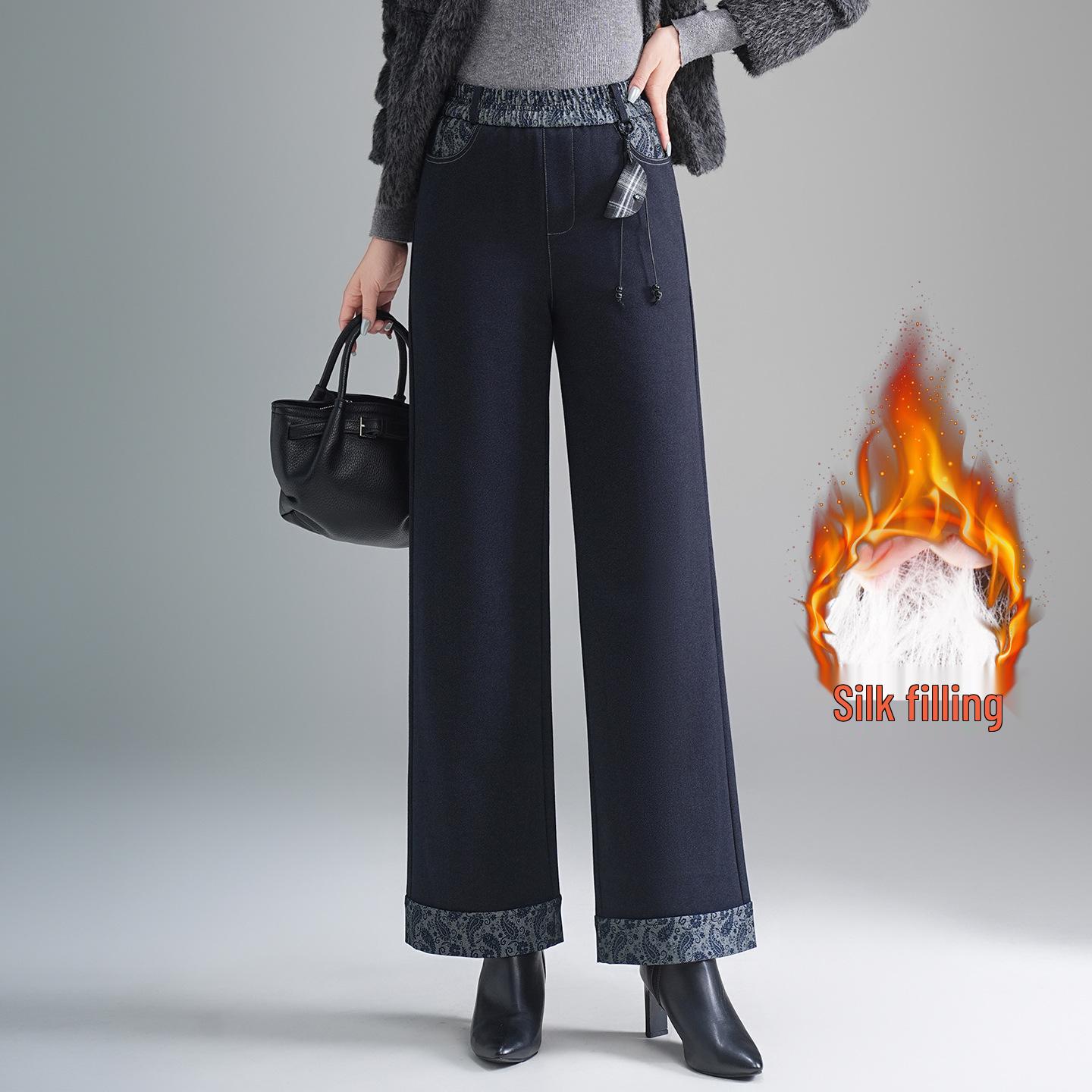 

Women s High-Waist Velvet-Lined Loose Denim Pants - Winter Fashion XXXL синій