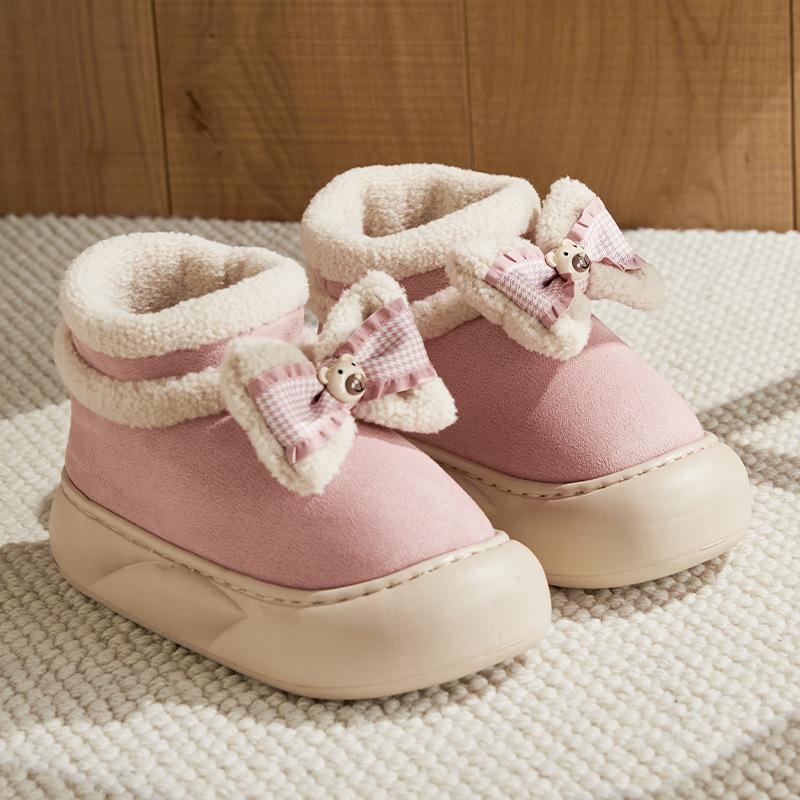 New 2025 Autumn and Winter Cute Bear New Cotton Shoes Velvet Warm Bread Shoes Home Non-slip Cotton Slippers