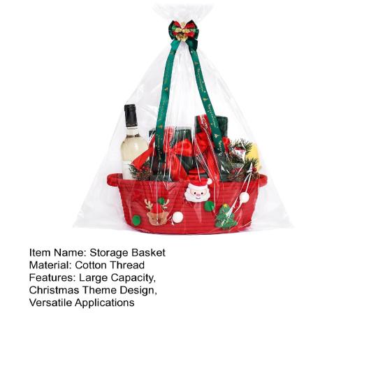 Christmas Gift Basket Braided Rope Basket with Handles Large Capacity Toy Organizer Cute Xmas Basket for Festive Gifts Home Storage