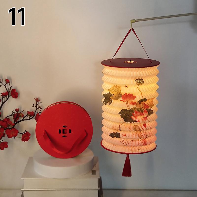 Traditional Hanging Led Lantern Folding Organ Design Chinese Style Mid-autumn New Year Decor Portable Lantern With Handlen