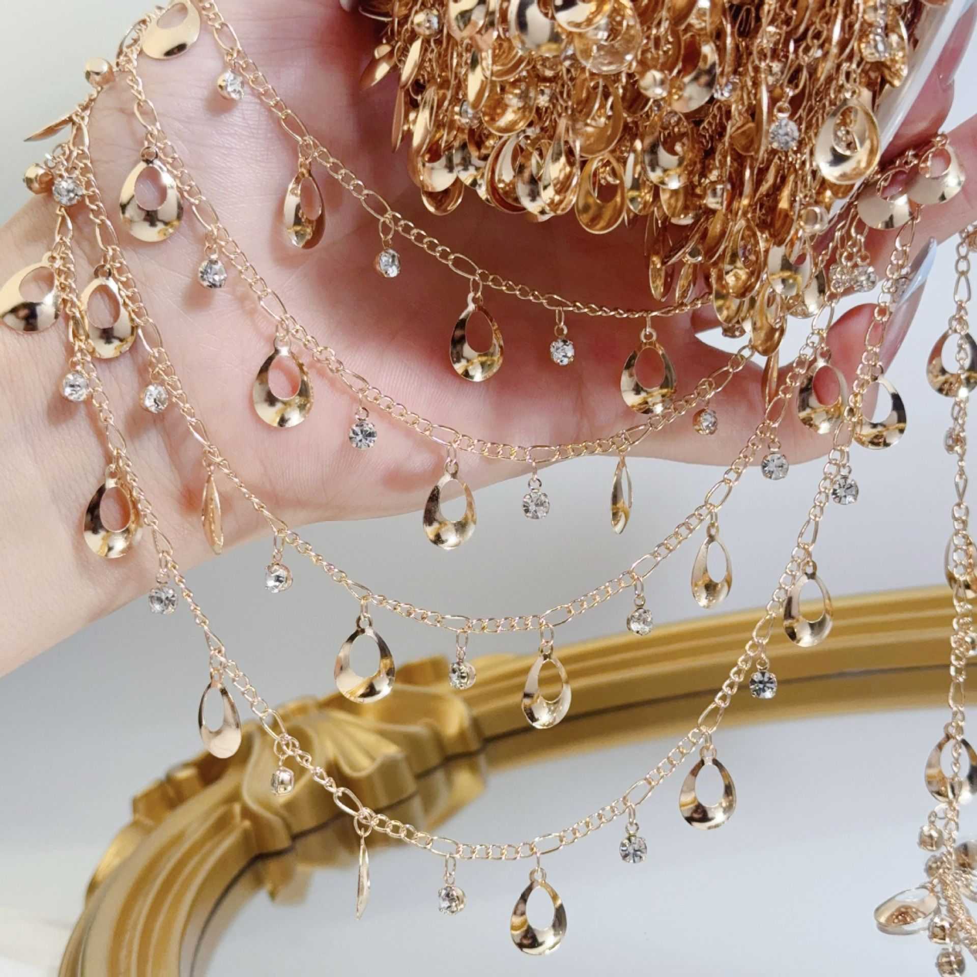 

0.5/1/2m Charm Water Drop Tassel Chain Diamond Inlaid Copper Chain For DIY Necklaces Jewelry Clothing Decoration Accessories 0.5meter