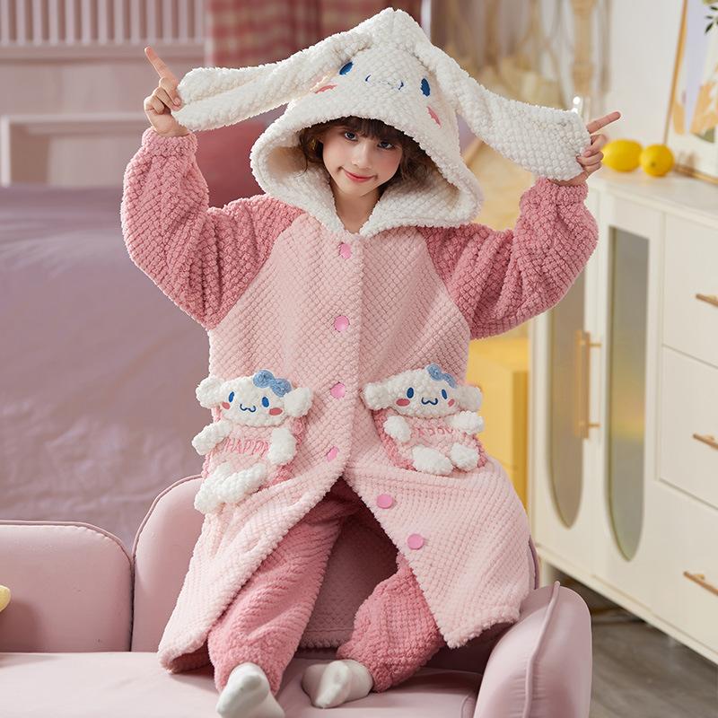 Kids Flannel Pajamas Set Boys Girls Warm Long Sleeve Top And Pants Sleepwear Winter Home Nightwear