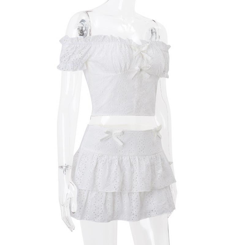 Women's Off-Shoulder Ruffle Mini Skirt Set - Sexy French Style Top with Sweet and Spicy Flair