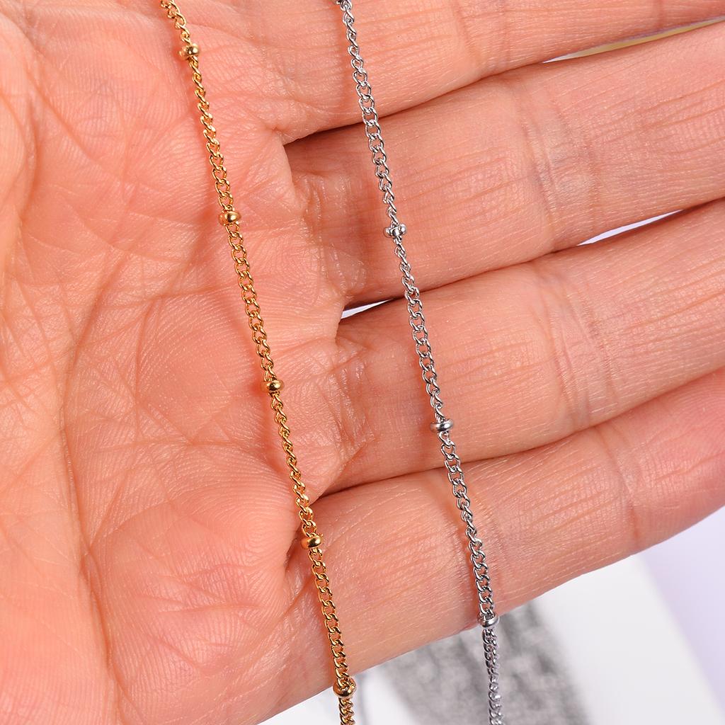 1Pc Width 1.5mm Stainless Steel Bead Link Chain Necklace DIY Jewelry Making for Pendant Necklace Bracelet Foot Jewelry