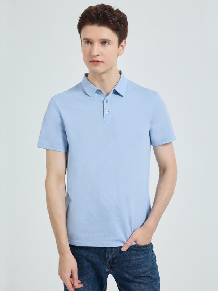 Men's Mulberry Silk Short-sleeve Lapel T-shirt Summer Tencel Drape Wrinkle-free Minimalist Lightweight Breathable Summer Casual Business T-shirt
