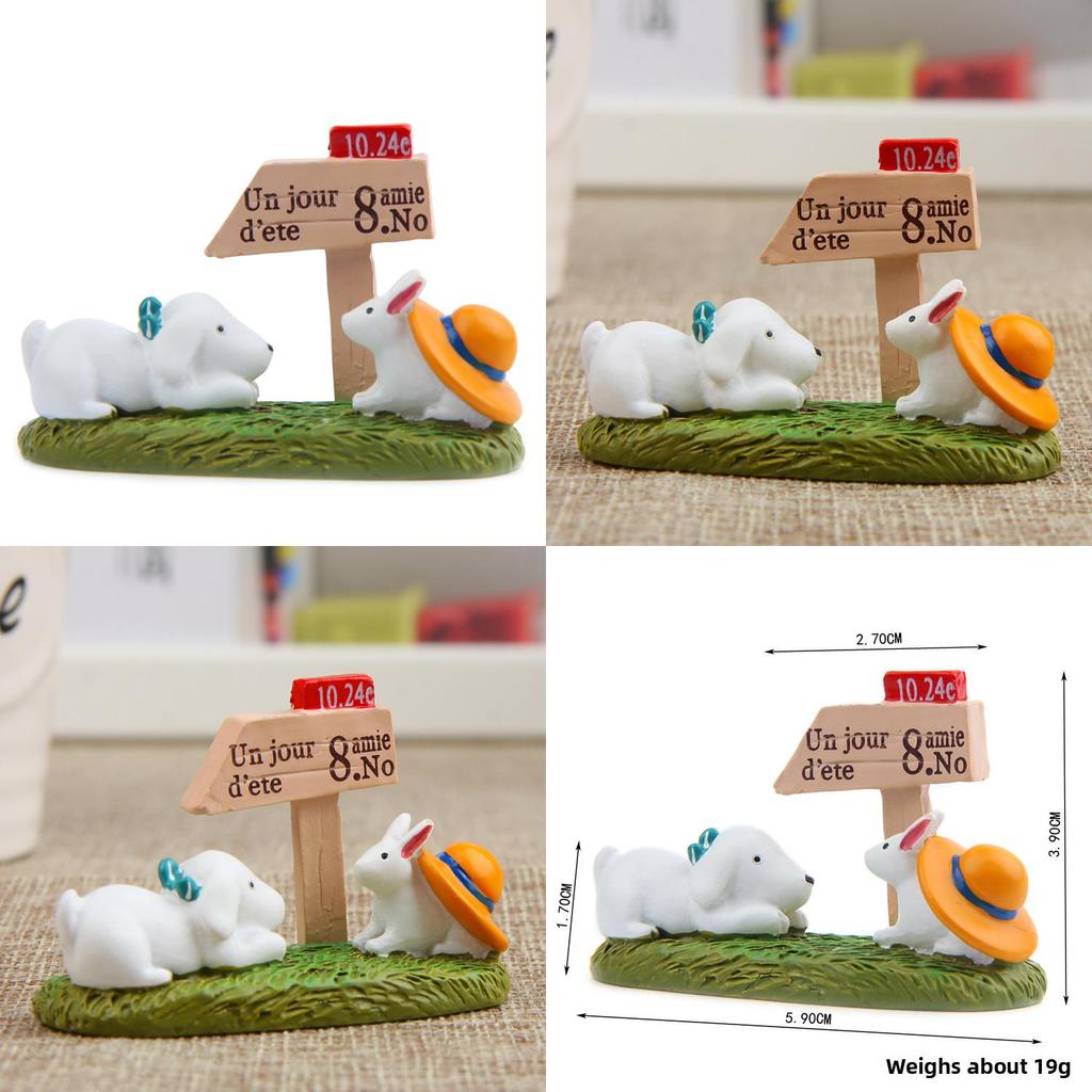 Resin Garden Cartoon Sign With Dog And Rabbit Design For Gifts Gardening
