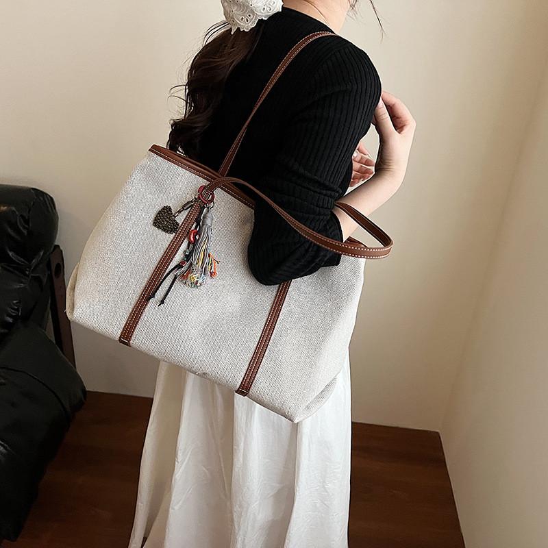 Simple Pu Spliced Bag With Double Shoulder Straps For Office And Shopping