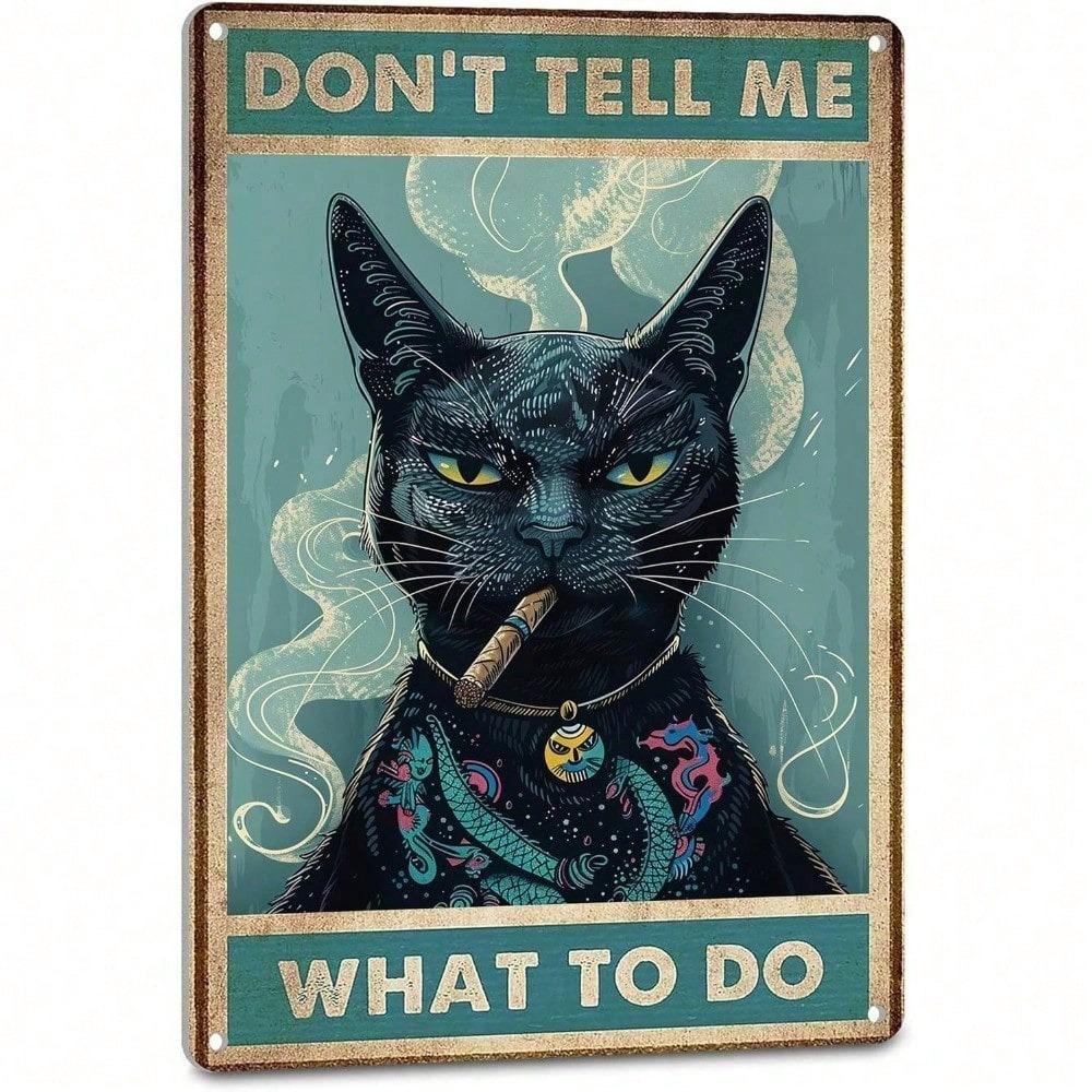 Vintage Black Cat Tin Sign Funny Garage Metal Wall Art Retro 8x12 Inch Plaque Cool Kitchen Home Decor