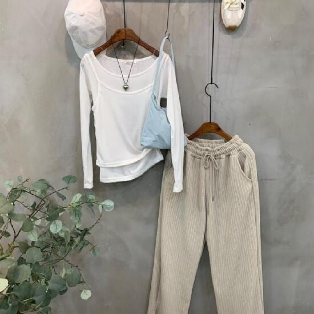 C S In The Room Mokku Ribbed Split bandIng Knit Wide pantS 4Color
