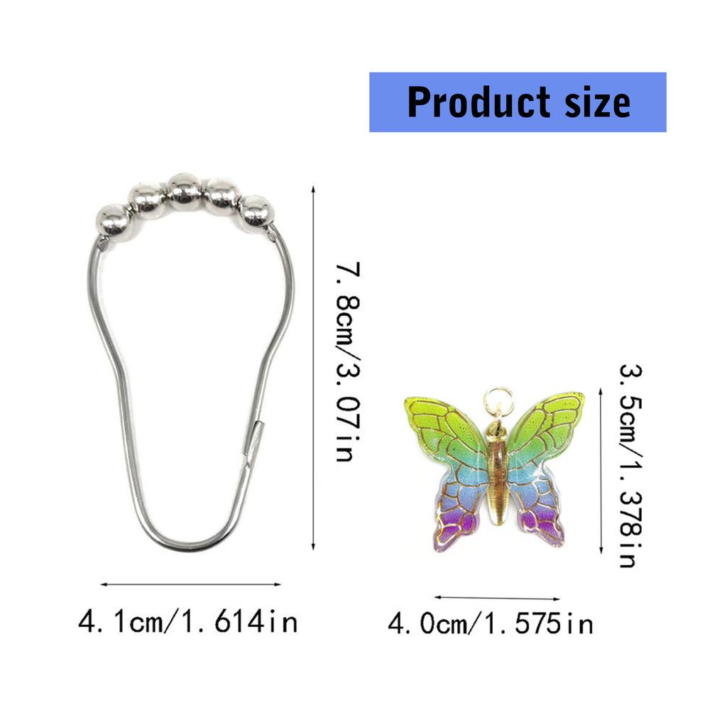 10Pcs Colorful Acrylic Butterfly Shower Curtain Rings Rusts Resistant Decorative Curtain Hooks for Bathroom Accessories