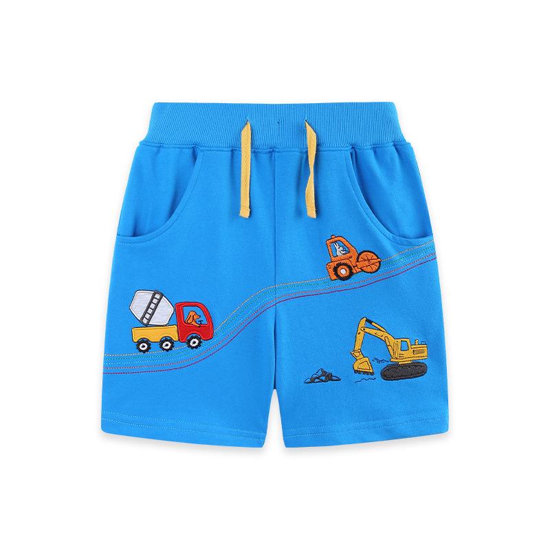 Summer Boys Construction Vehicle Embroidered Shorts - European Style, Knitted Cotton Toddler Sports Pants 110cm