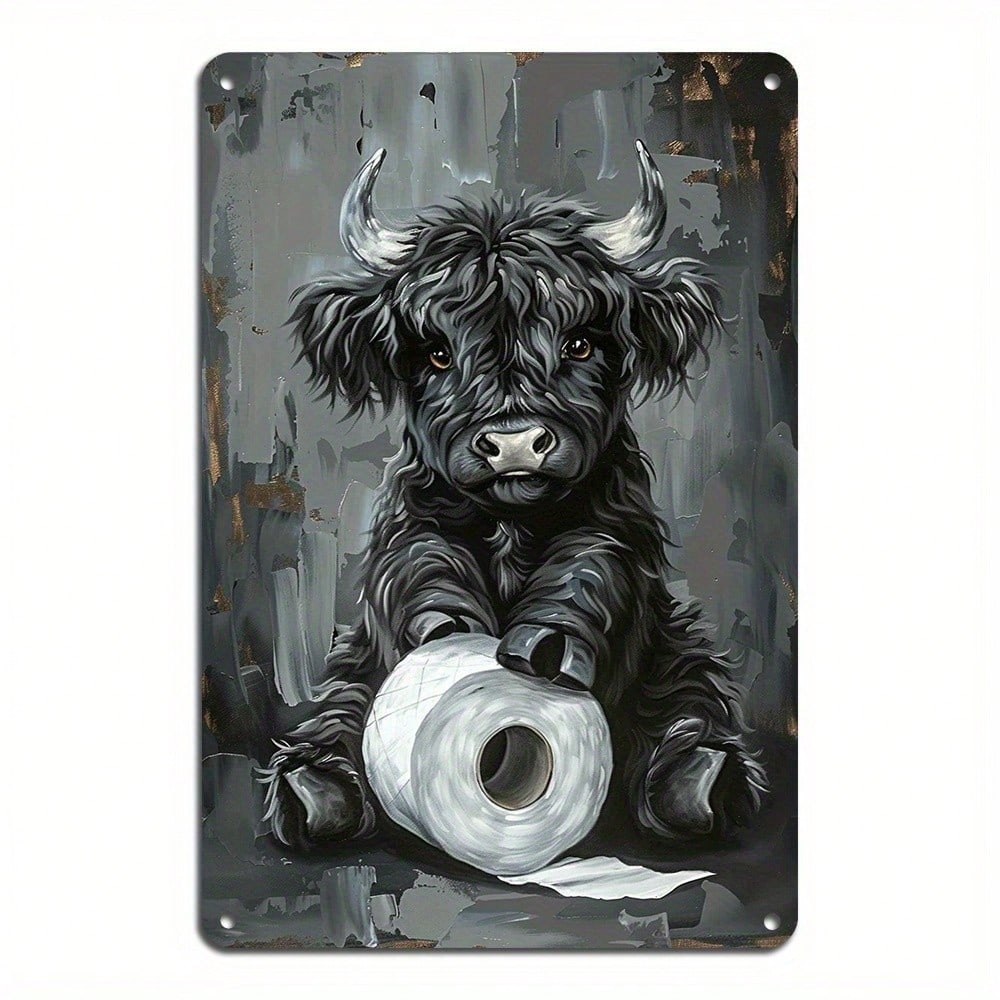 Magnetic Tin Metal Wall Sign Highlander Cow Art Painting Rustic Western Home Kitchen Decor 8x12 Inch 20x30