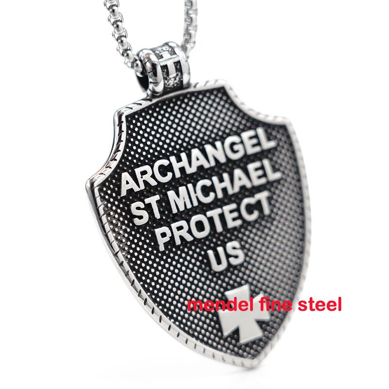 Mens Catholic Christian Saint St Michael Medal Medallion Pendant Necklace