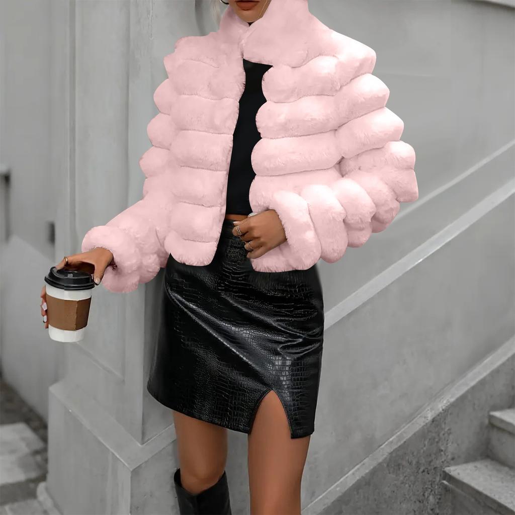 Women's Fashionable Warm Long Sleeve -Color Furry Coat