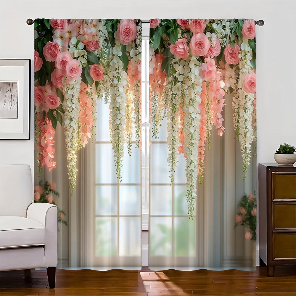 2pc    Drapes Pink Flowers Delivery1 Blackout  Polyester Birthday Party Applies to Office decoration