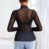 Intimo sexy trasparente per donna, maglietta a maniche lunghe con collo alto, top a rete attillato sexy per donna, maglietta a maniche lunghe per donna