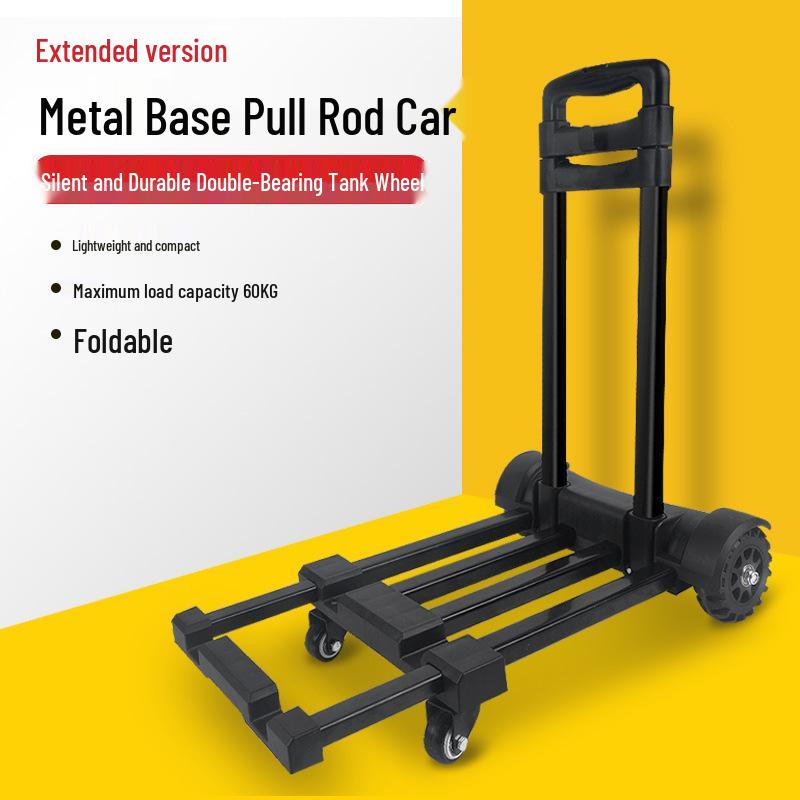 Compact Folding Hand Truck: Portable Four-Wheel Small Trailer Cart for Travel, Shopping, and Luggage Transport.