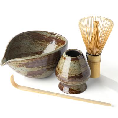 Zestaw miseczki Katakuchi Matcha z herbatą Chasen i Chashaku Kompletny zestaw przyborów do ceremonii herbacianej Miseczka w kształcie łodzi, Podstawka, 100-nitkowy Chasen, (Herbata Scoop) -