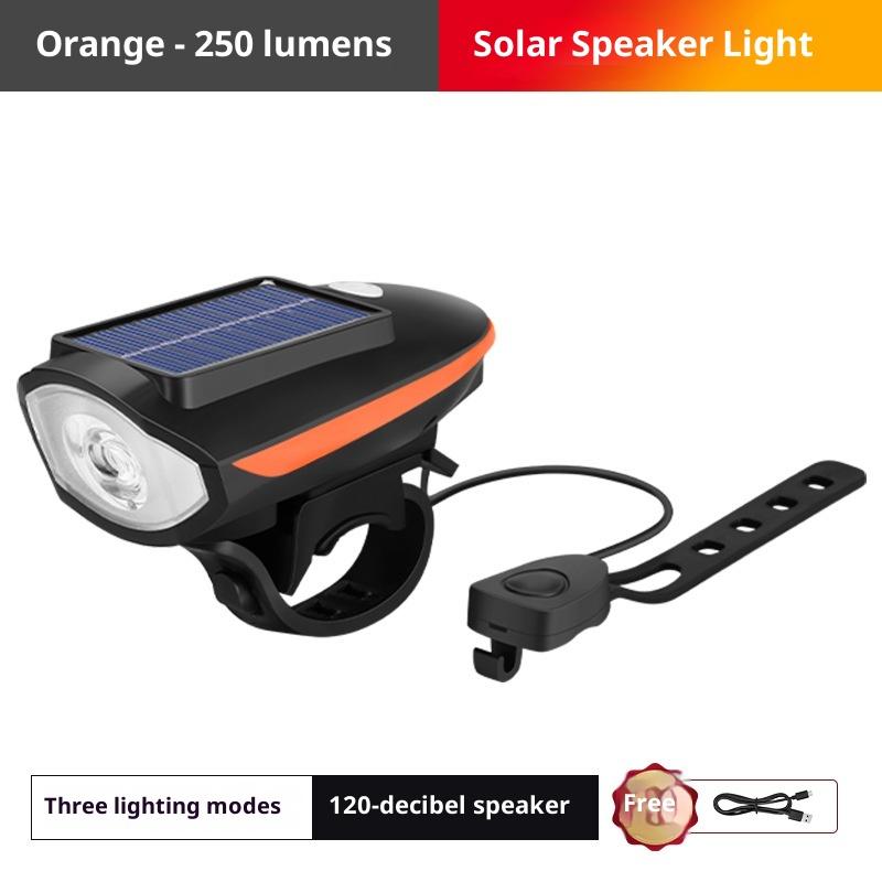 Solar Bike Headlight Usb Rechargeable Bike Solar Front Light With Horn 120Db 3 Lighting Modes For Night Riding Bike Accessories