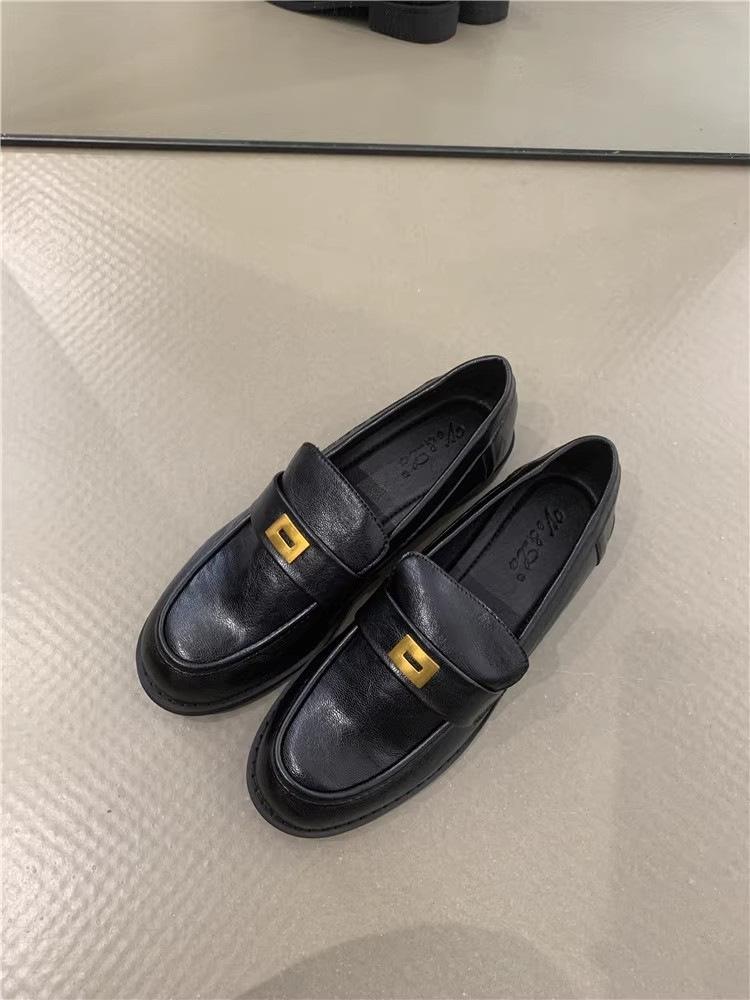 

Черные кожаные туфли женские в британском стиле, весна-осень, новые ретро туфли с круглым носком в студенческом стиле, на толстом каблуке, с одной педалью 35 чёрный